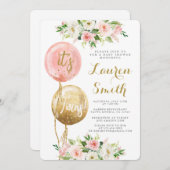 Roze ballon Het is een tweeling baby shower meisje Kaart (Voorkant / Achterkant)