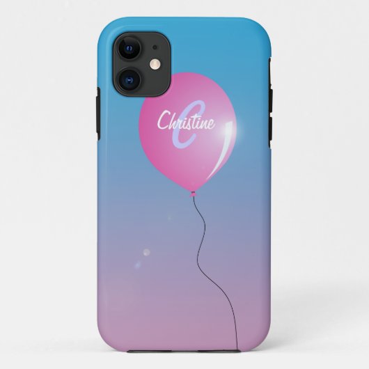 Roze ballon in sky inspirerend Name Monogram Case-Mate iPhone Case (Achterkant)