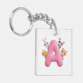 Roze ballon letter A bosdieren acryl Sleutelhanger (Voorkant Links)