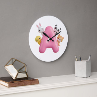 Roze ballon letter A bosdieren kids  Grote Klok