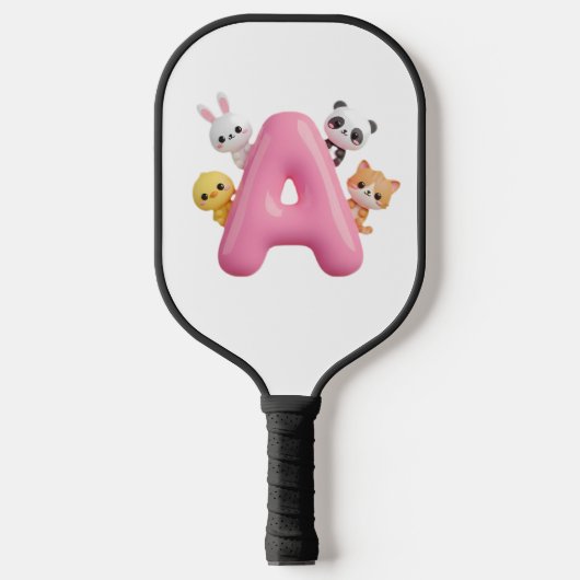 Roze ballon letter A bosdieren Pickleball Paddle (Voorkant)
