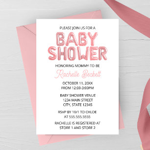 Roze ballon letter baby shower uitnodiging