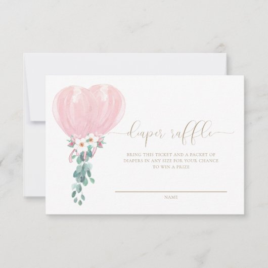 Roze Ballon Luier Raffle Ticket Kaart (Voorkant)