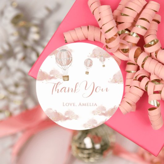 Roze Ballon Magic Gold Glitter Verjaardagsmeisje Ronde Sticker