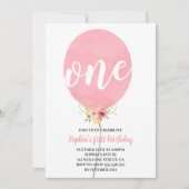 Roze ballon meisje eerste verjaardag kaart (Voorkant)