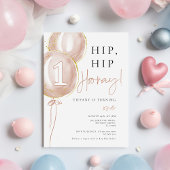 Roze ballon meisje eerste verjaardag kaart