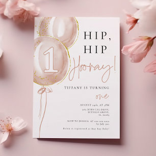 Roze ballon meisje eerste verjaardag kaart