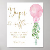 Roze Ballon Meisje Luier Raffle Poster (Voorkant)