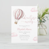 Roze Ballon Meisje QR Code Foto Baby shower Kaart (Staand voorkant)