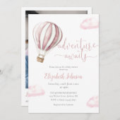 Roze Ballon Meisje QR Code Foto Baby shower Kaart (Voorkant / Achterkant)