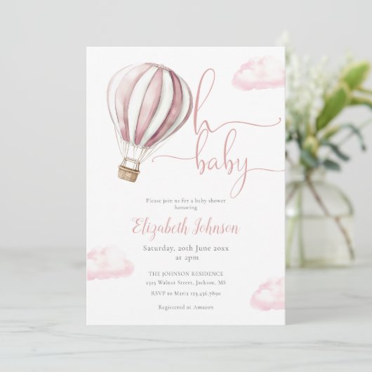 Roze Ballon Meisje QR Code Foto Baby shower Kaart (Staand voorkant)