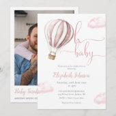Roze Ballon Meisje QR Code Foto Baby shower Kaart (Voorkant / Achterkant)