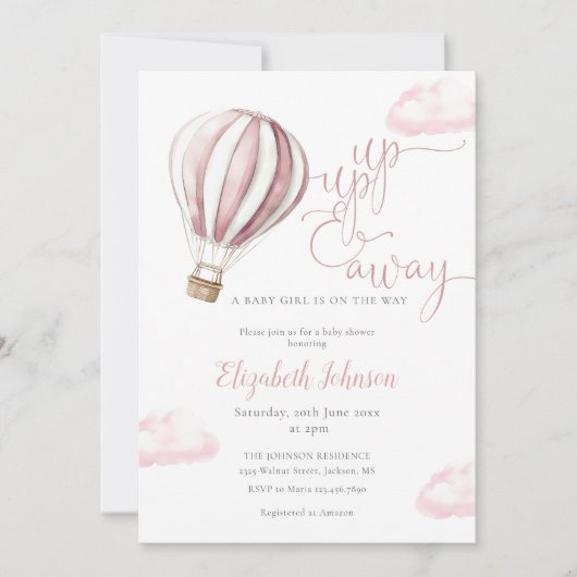 Roze Ballon Meisje QR Code Foto Baby shower Kaart (Voorkant)