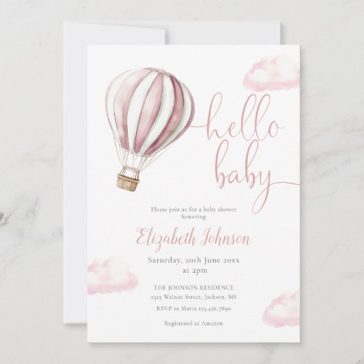 Roze Ballon Meisje QR Code Foto Baby shower Kaart (Voorkant)