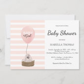 Roze ballon Meisje Roze Strepen Baby Shower Kaart (Voorkant)