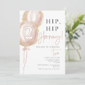 Roze ballon meisje tweede verjaardag kaart (Staand voorkant)