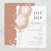 Roze ballon meisje tweede verjaardag kaart (Voorkant / Achterkant)