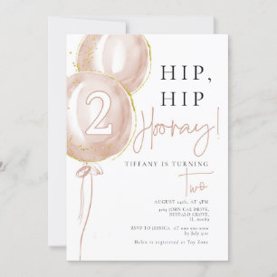 Roze ballon meisje tweede verjaardag kaart