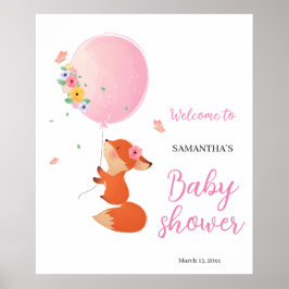 Roze ballon met schattig baby shower-welkomstteken poster