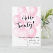 Roze ballon minimalistische verjaardag kaart (Staand voorkant)