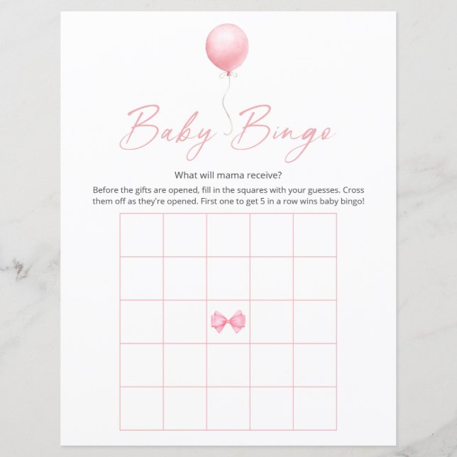Roze Ballon Modern Baby Douche Bingogame (Voorkant)