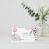 Roze Ballon Moeder Baby Olifant luier loterijkaart Informatiekaartje (Staand voorkant)