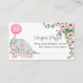 Roze Ballon Moeder Baby Olifant luier loterijkaart Informatiekaartje