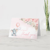 Roze Ballon Olifant Baby shower Bedankkaart (Voorkant)
