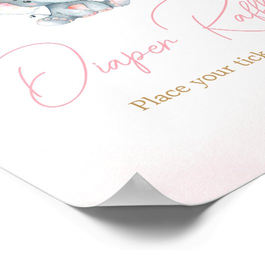 Roze Ballon Olifant Baby shower Luier Raffle Poster (Hoek)