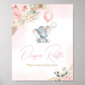 Roze Ballon Olifant Baby shower Luier Raffle Poster (Voorkant)