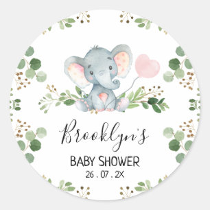 Roze Ballon Olifant Baby shower Sticker