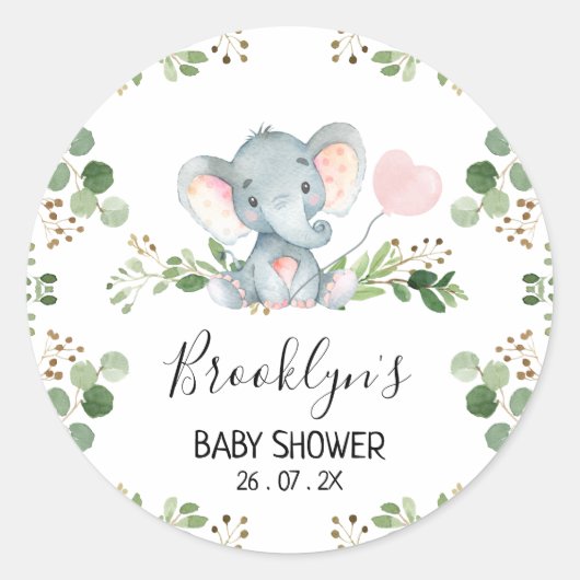 Roze Ballon Olifant Baby shower Sticker (Voorkant)
