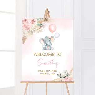 Roze Ballon Olifant Baby shower Welkom Poster