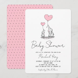 Roze ballon olifant pasgeboren meisje baby shower kaart