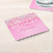 Roze ballon ombre geschulpte verjaardagsfeest kartonnen onderzetters (Gebogen)