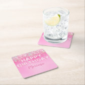 Roze ballon ombre verjaardagsfeestje kartonnen onderzetters (Insitu)