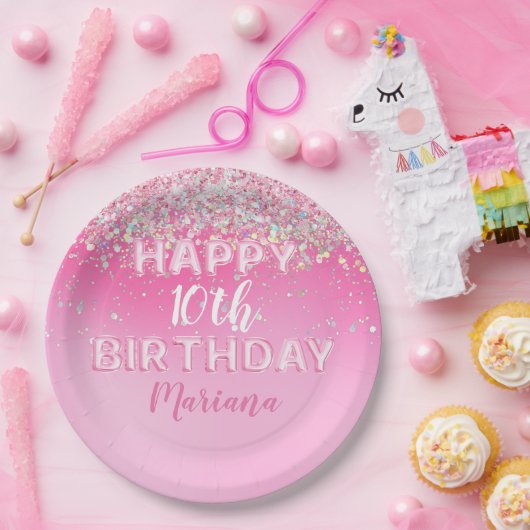 Roze ballon ombre verjaardagsfeestje papieren bordje (Feest)