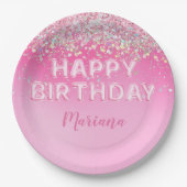 Roze ballon ombre verjaardagsfeestje papieren bordje (Voorkant)