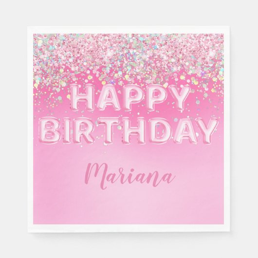 Roze ballon ombre verjaardagsfeestje servet (Voorkant)