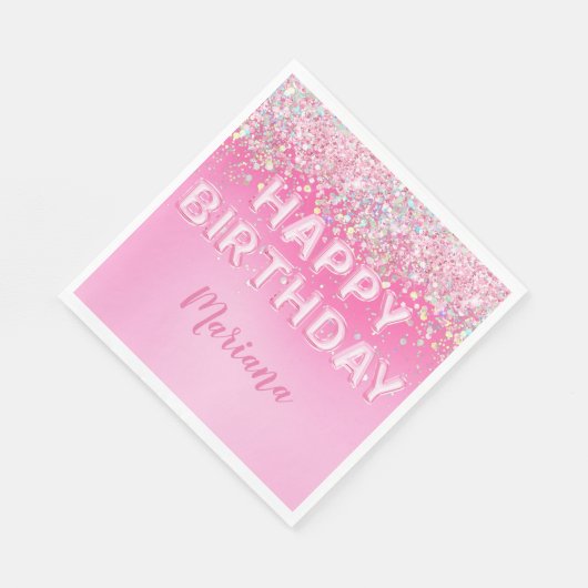 Roze ballon ombre verjaardagsfeestje servet (Hoek)