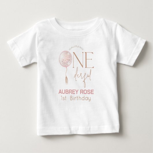 Roze ballon Onederful 1e verjaardag T-shirt (Voorkant)