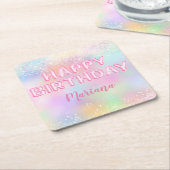 Roze Ballon Regenboog Verjaardagsfeest Kartonnen Onderzetters (Schuin)