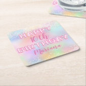 Roze Ballon Regenboog Verjaardagsfeest Kartonnen Onderzetters (Schuin)