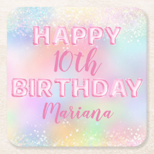 Roze Ballon Regenboog Verjaardagsfeest Kartonnen Onderzetters