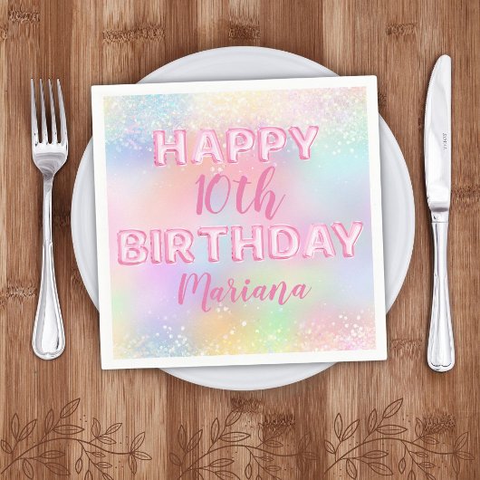 Roze Ballon Regenboog Verjaardagsfeest Servet