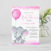 roze ballon schattige olifant baby shower kaart (Staand voorkant)
