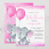 roze ballon schattige olifant baby shower kaart (Voorkant / Achterkant)