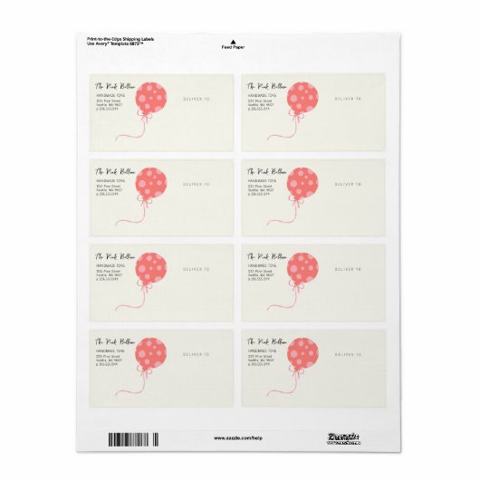 Roze ballon Small Business Label (Full Sheet)