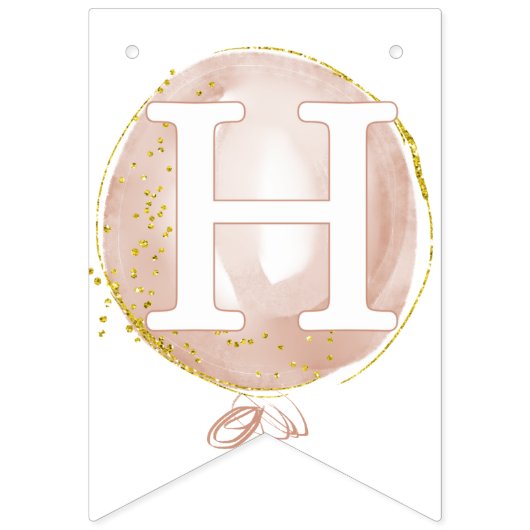 Roze Ballon & sterren 1e Happy Birthday Banner (Tweede vlag)