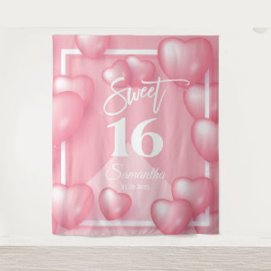 Roze ballon sweet sixteen 16e achtergrond wandkleed